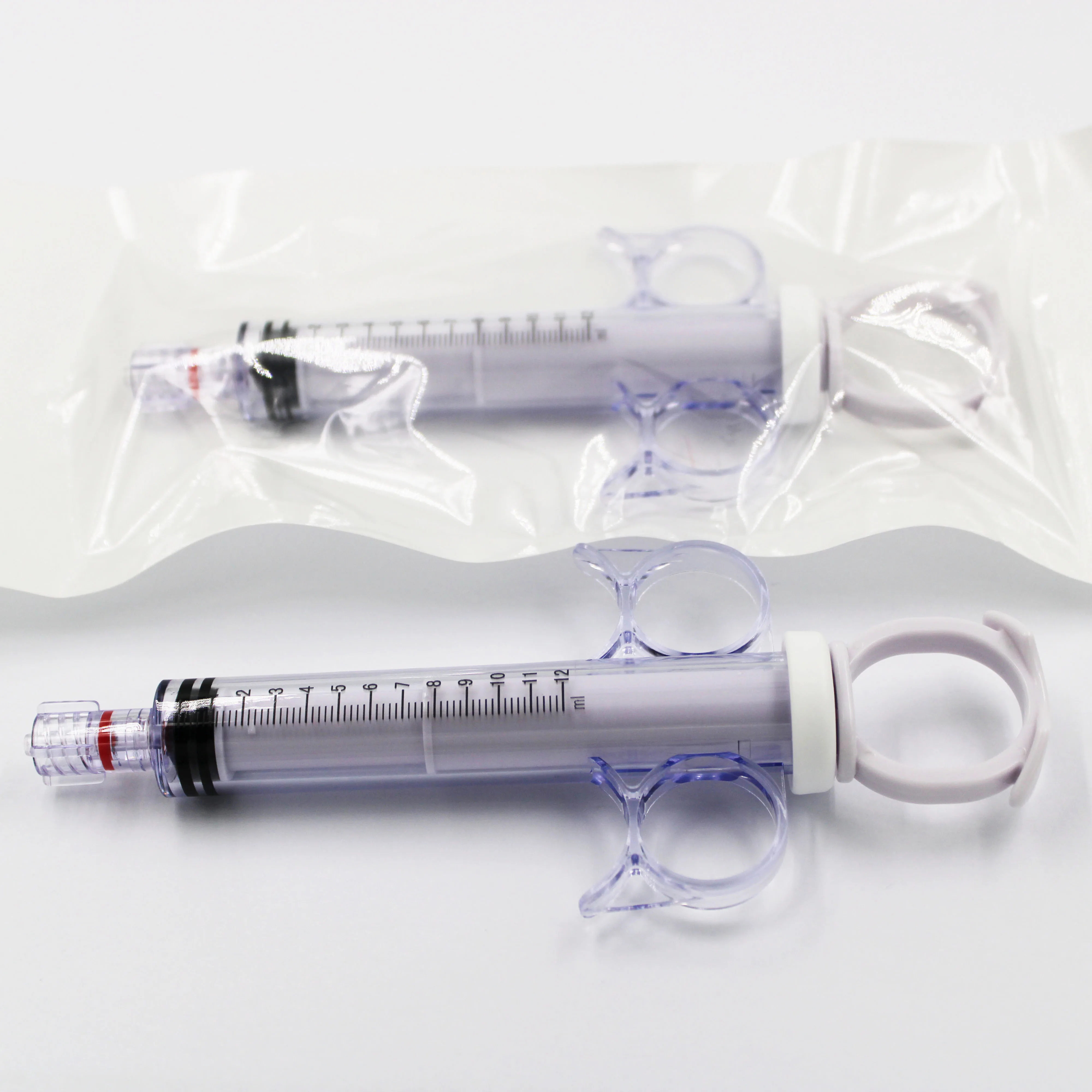 
CE Disposable Medical 12ml Contrast Medium Injector 3-ring Angiography Syringe 