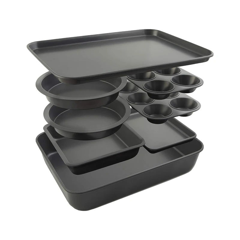 Professional 8 Pcs Steel Non Stick Baking Set Quality Deep Baking Pan Bakeware Sets