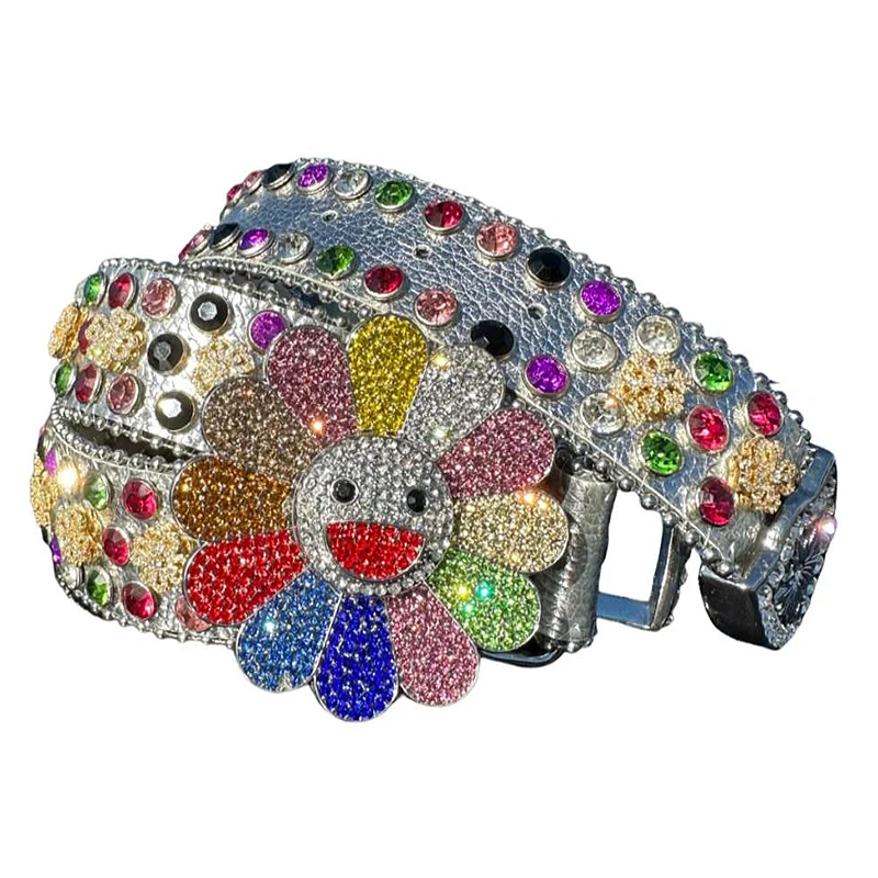 Custom logo PU leather rivet BB belt strap designer shiny no buckle diamond studded rhinestone belts strap for men women