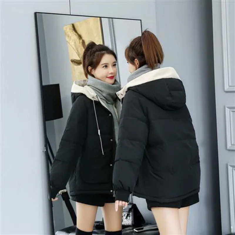 Cotton-Padded Down Jacket for Women Short Overcoat Korean Loose Hooded Thick Warm Parker Coat Winter Outwear New 2023