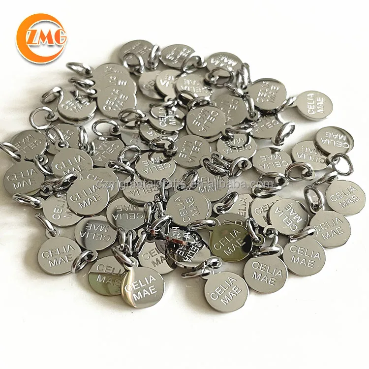 wholesale high quality polished two sides engraved small round shape stainless steel custom jewelry tags