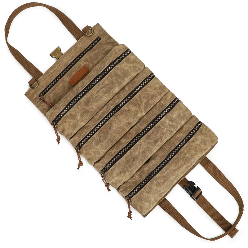 Durable Tool Organizers Waxed Canvas Heavy Duty Rolling Up Tool Bag Organizer For Mechanic Carpenter Electrician Hobbyist
