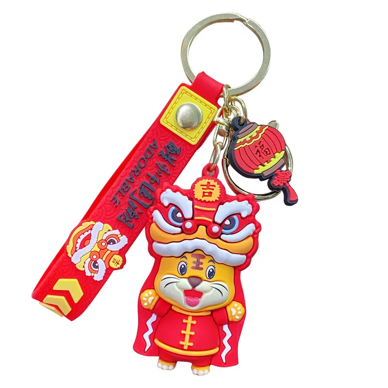 Cute New Year Chinese Style Lion Dance Keychain Creative Car Key Pendant Couple School Bag Ornament Gift Plastic Key chains