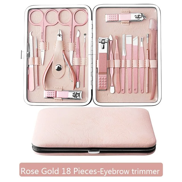 Promo 7 styles pink Rose Gold  8/10/13/15/18pcs stainless steel Nail Clippers nail Cutter Kit Nail Care manicure set with bag