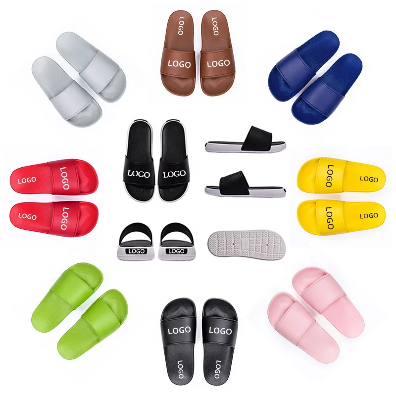 Factory Design Custom Logo Color Sandal Slippers Brand PVC Slippers Slides 3D Logo Custom Mens Rubber Slide Slippers For Men