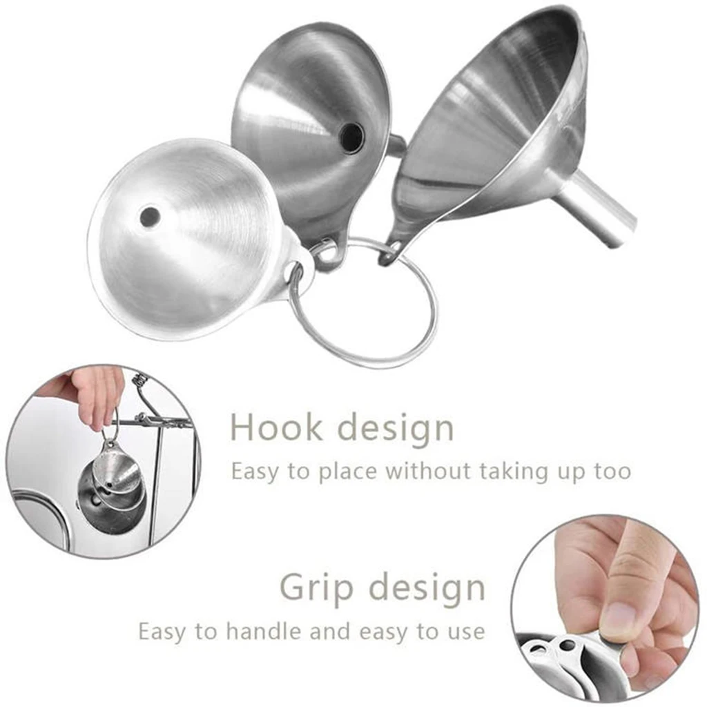 wholesale mini 3pcs portable Custom kitchen metal stainless steel liquid fuel supplement oil protein powder beer funnel