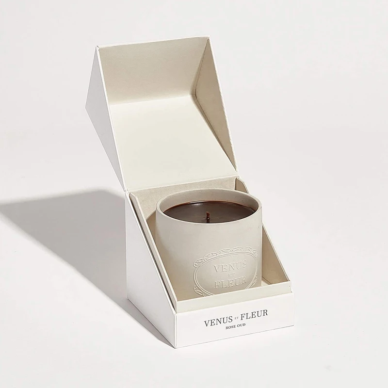 Manufacturer Custom Unique Rectangular Craft Packaging White Hard Cardboard Luxury Candle Box For Gift