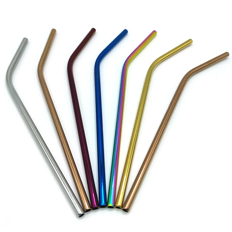 Wholesale 215*6mm Straws Reusable Gold Metal Eco Straws Packets Cocktail Drinking Custom Metal Straw