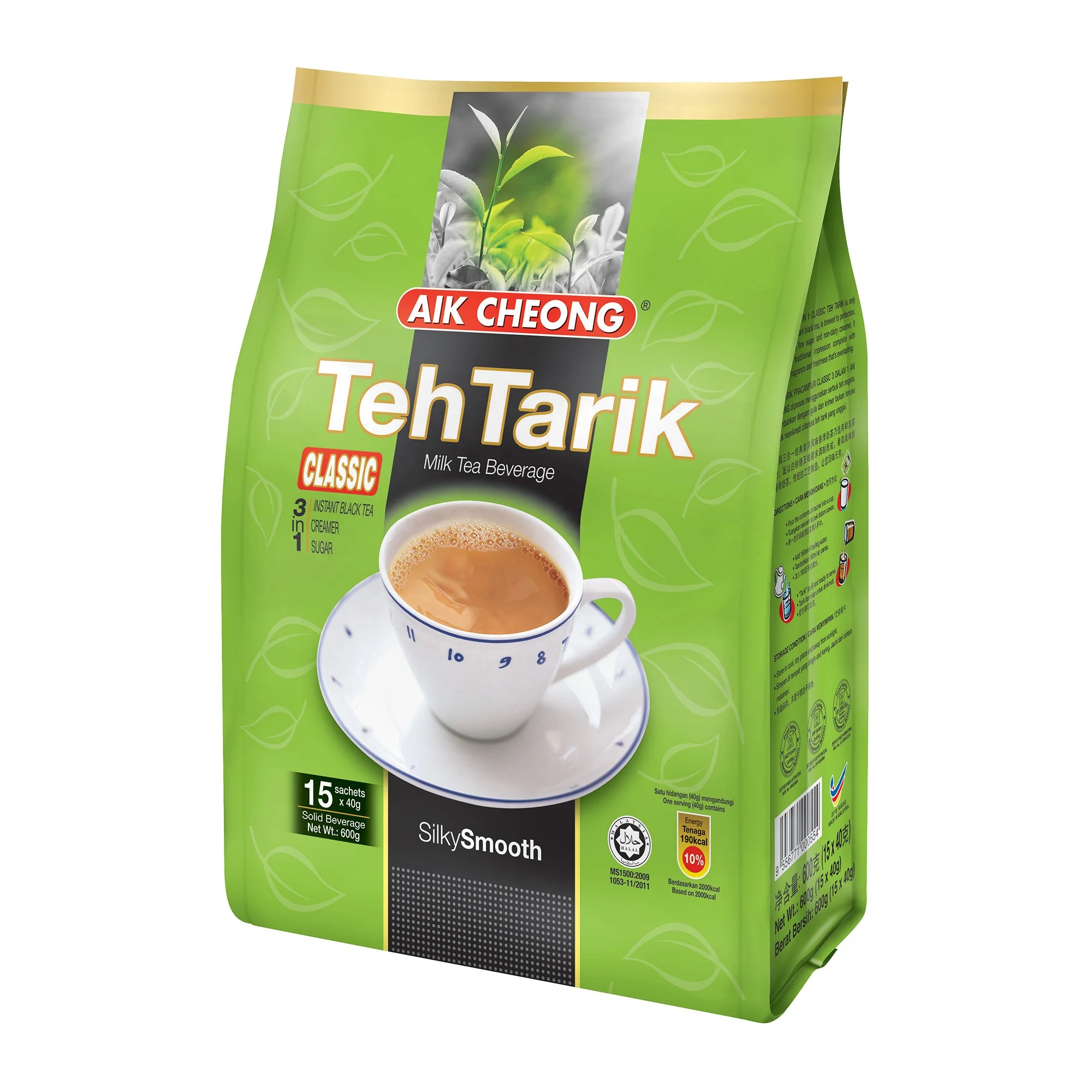 Aik Cheong Instant Milk Tea Premix Teh Tarik (Classic) 3 in 1 Malaysia (15 Sachets x 40g) Net Weight 600g