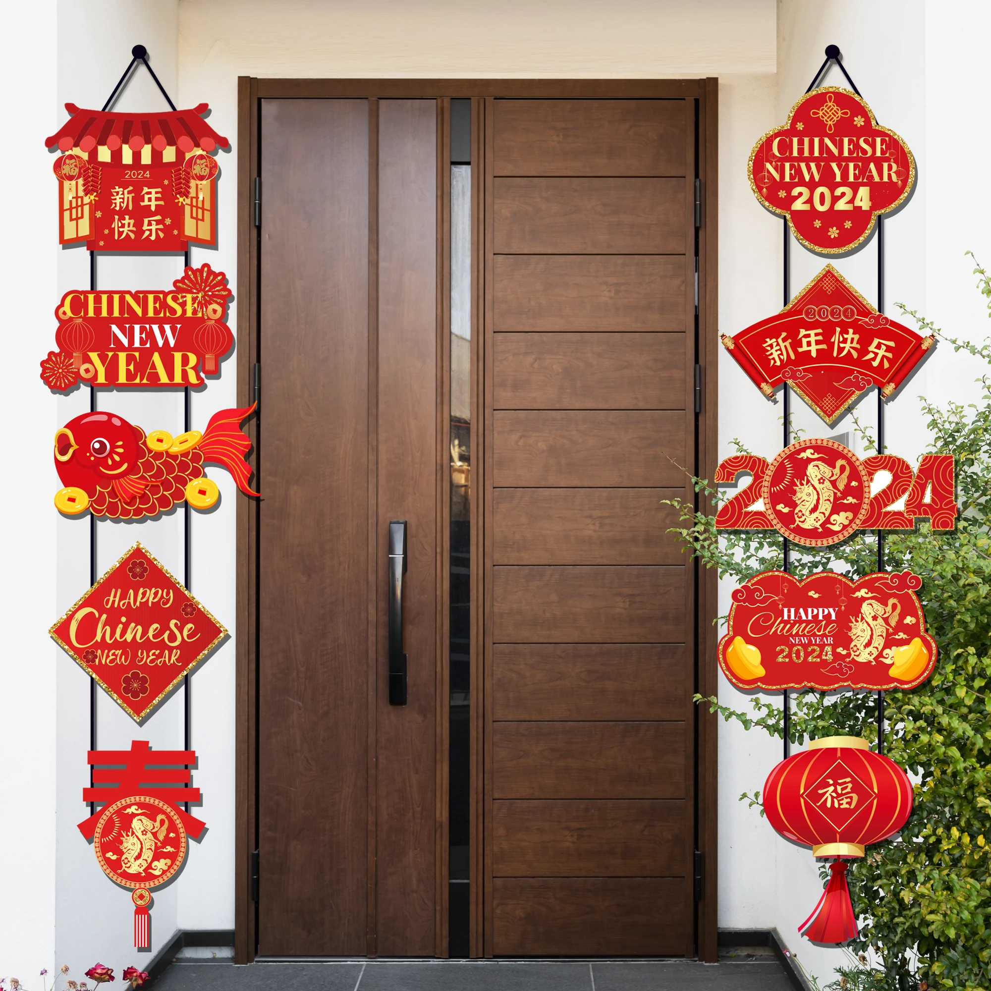 TT033 Chinese New Year Indoor Outdoor Sign Door Banner for 2024 Dragon Year Spring Festival Party