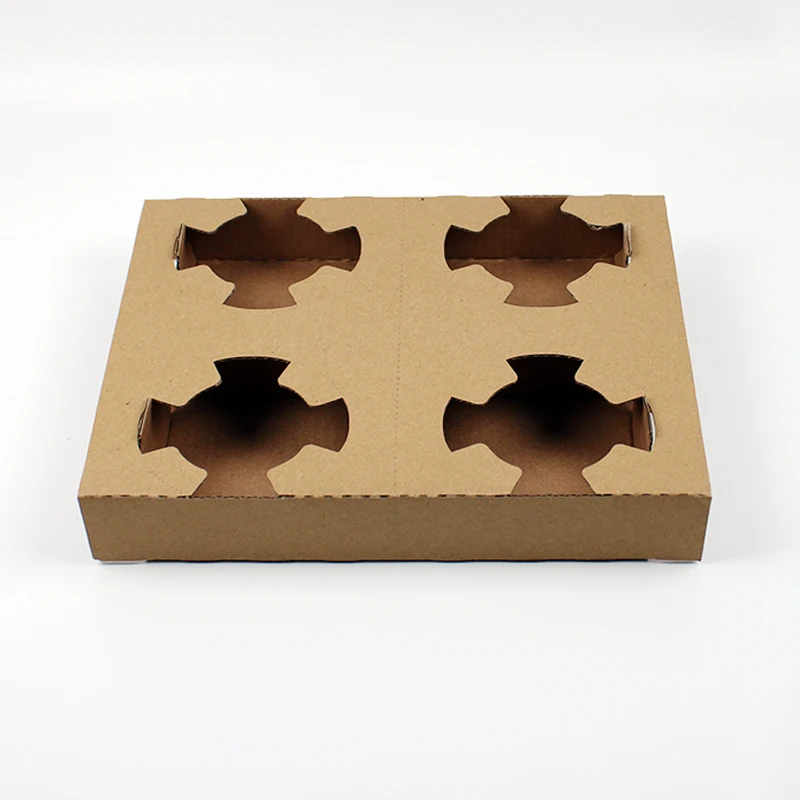 4pcs disposable hot milk tea eco friendly carrier kraft takeout packing drink tray coffee paper cup holder with handle
