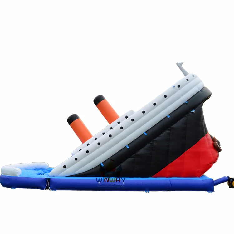 21ft tall commercial giant inflatable slides Titanic Dual lane water slides