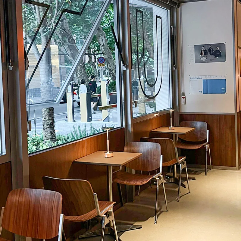Modern Korean Style Square Table Chair Combo Retro Light Luxury Wood Cafe Board for Small Milk Tea Shop Simple Sweet Design