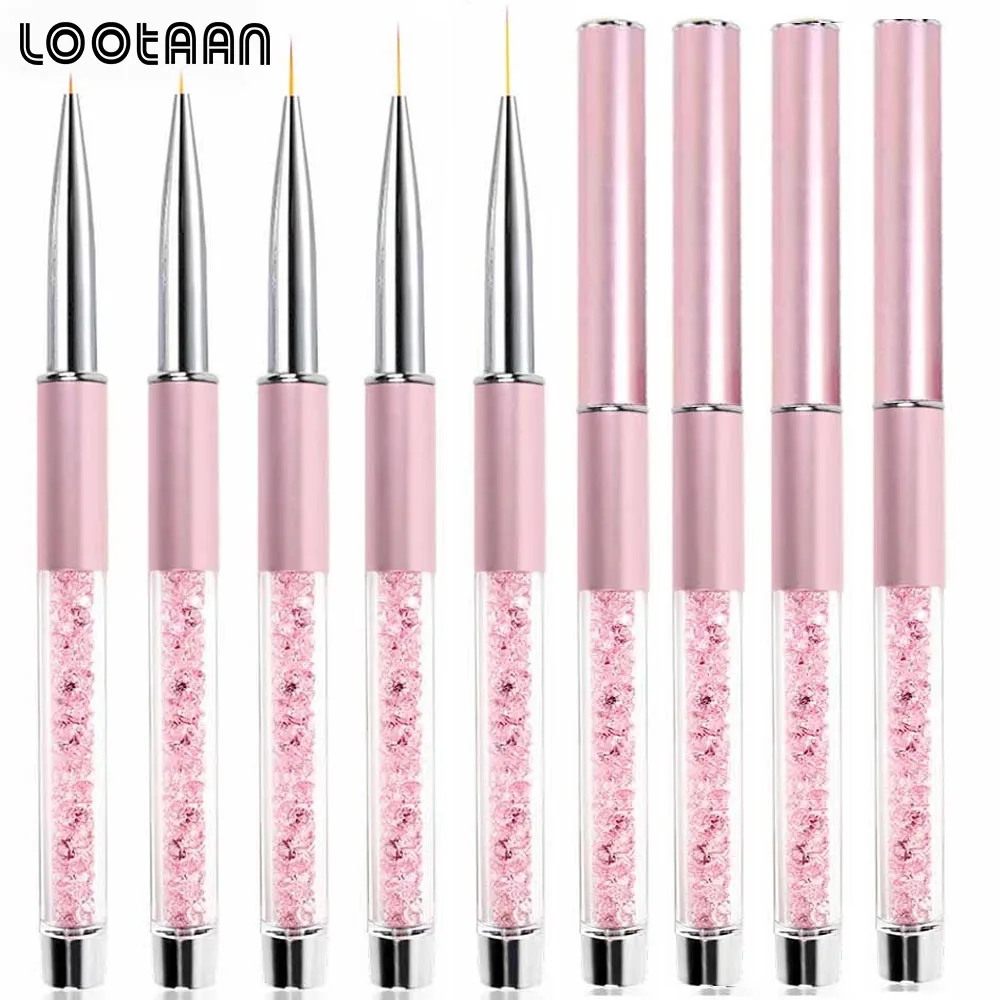 Lootaan Matte Pink Metal Handle Custom Logo Nail Gel Brush Fine Liner Bulk Nail Liner brush for manicure