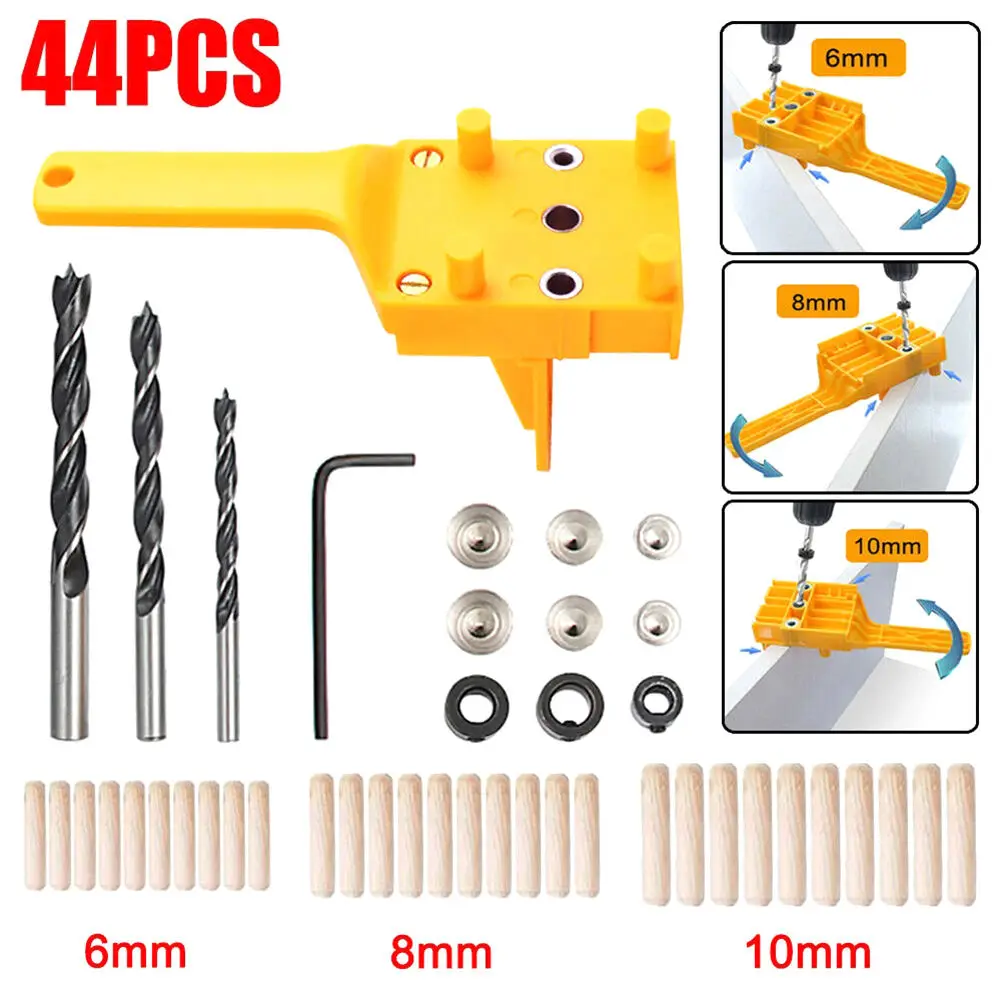 Dowelling Jig, Woodworking Dowelling Jig Drill Bits Handheld Drill Guide Hole Saw Tools for Use with Most Hand and Power Drills