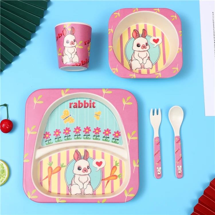 Bamboo fiber melamine Wedding Kids Biodegradable Restaurant Portable Korean Plastic Tableware Set