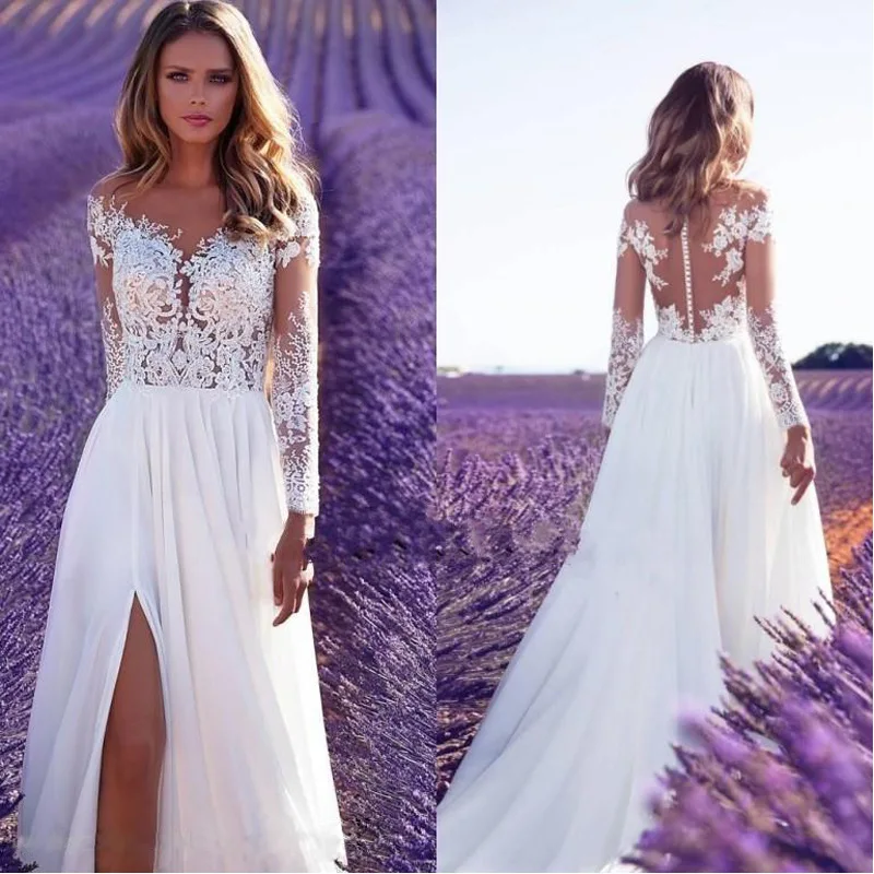 Guangzhou Auyan 2024 Long Sleeve See-through Lace Wedding Bridesmaid Dress Slit Turkey For Women