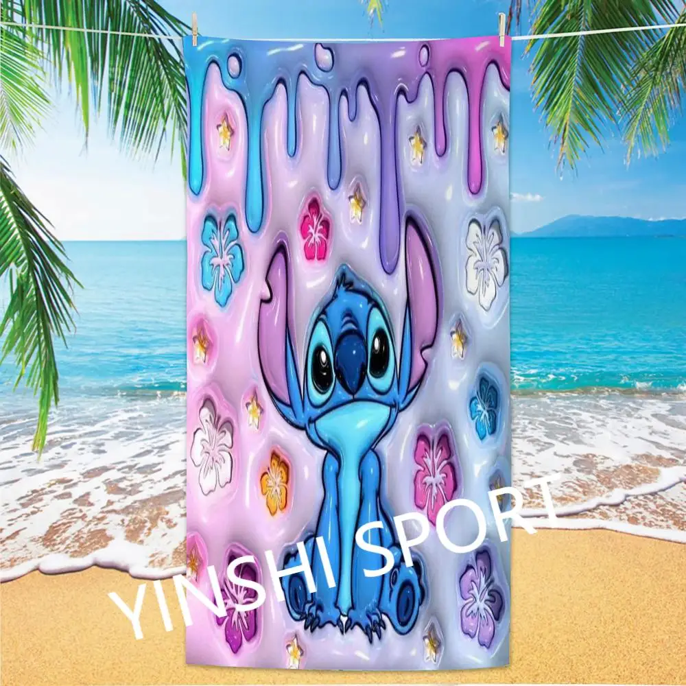 Summer Products 2024 Stitches Kids Cartoon Beach Towels Terry Cloth Hand Towels Printed Microfiber Beach Towel