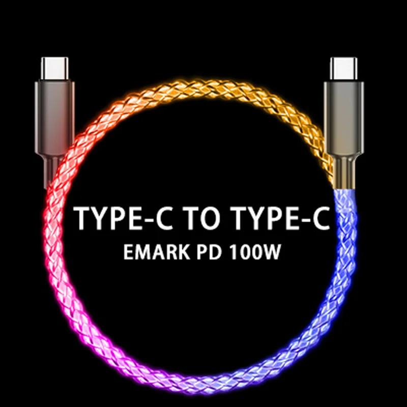UUTEK JBA03-PD 2022 Hot Sale 100W RGB Gradient Symphony LED Data Cable 5A Super Fast Charging Cable Type-C to Type-C