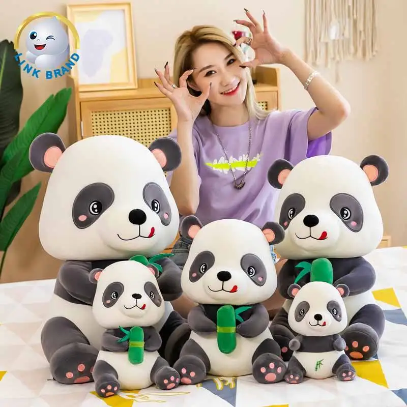Custom Stuffed Animal 2023 Cute Chinese Panda Eating Bamboo Soft Plush Pillow Panda Toy For Kids Birthday Gift
