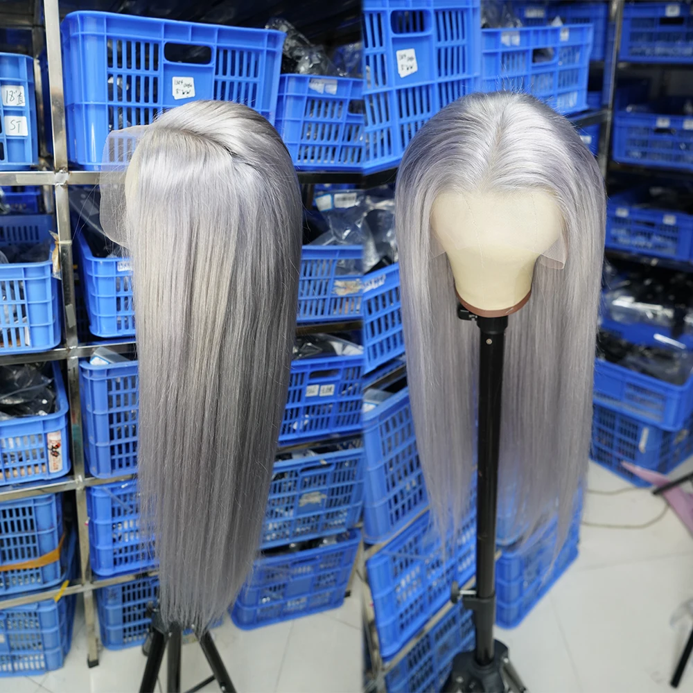 Lace Closure Brazilian Remy Straight Human Hair Wig Gray Color Blonde Hd 30 Inch Gray Hair Wig Silver Color Lace Frontal Wig