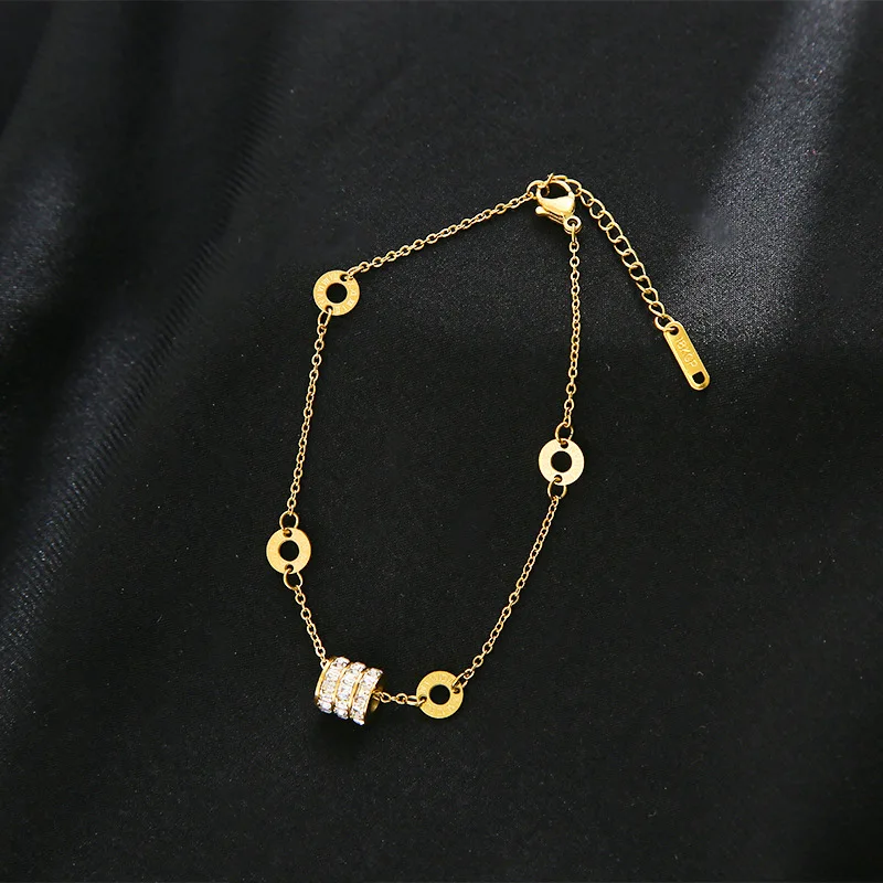 Fashion Transfer Beads Stainless Steel Jewelry Color-proof Bracelet Zircon Roman Circle Bracelet