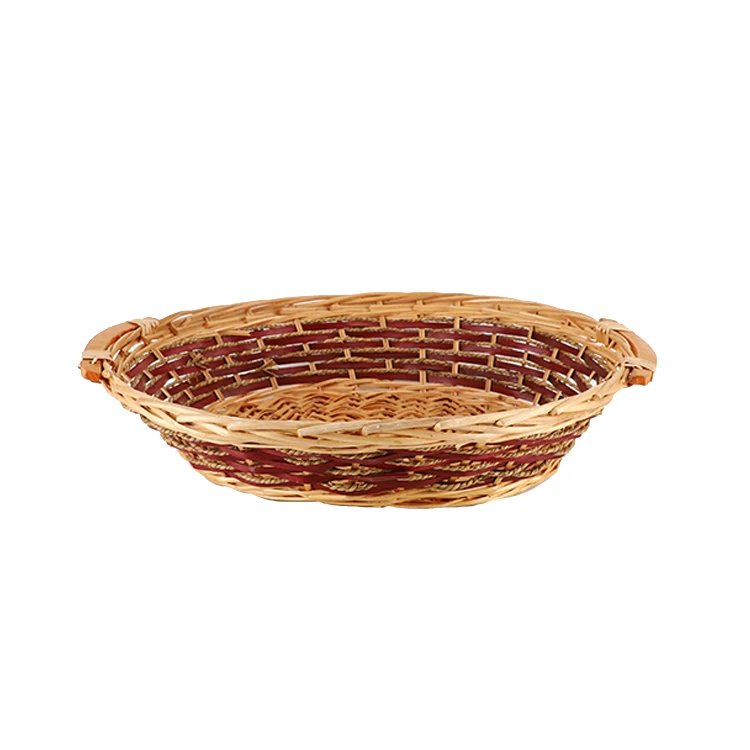 KINGWILLOW Willow Wood Rattan Wicker Handmade Italian Plate Rectangular Family Kitchen Storage Baskets With Handle