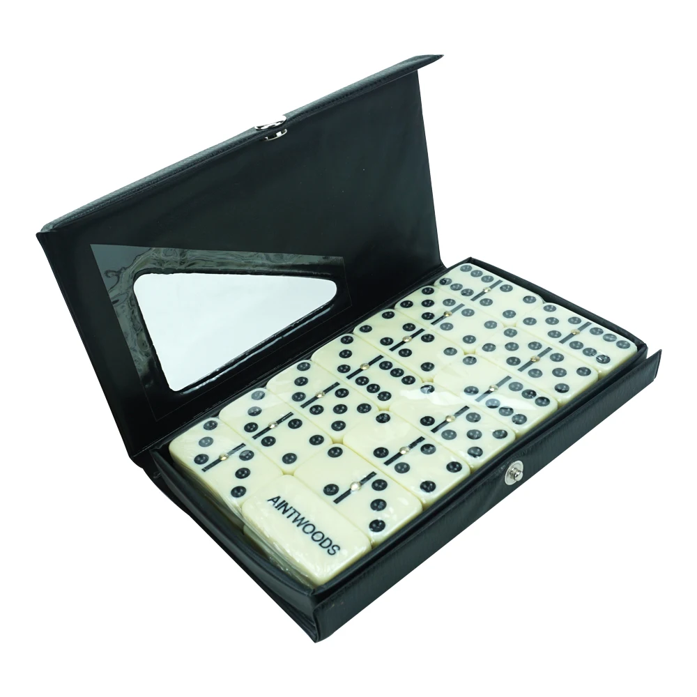 Professional custom engrave logo on 5010 domino set with black pvc box domino  blocks wholesale for  classic table game