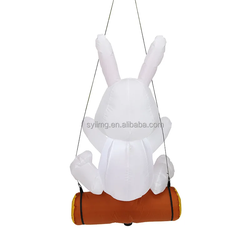 1.2M Pink Swing Rabbit Inflatable Happy Easter LED Lights Outdoor Holiday Blow up Lighted Advertising Inflatable Toys