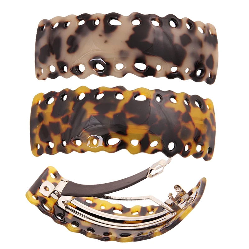 MiDairy Square Hollow out acetate tortoise shell acrylic Shape Tortoiseshell large arch Barrettes for long thick hair