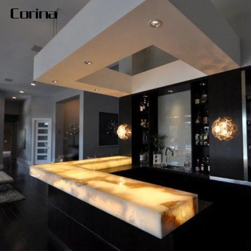 Custom Made High Quality Modern Design Style Restaurant Bar Counter translucent stone bar counter