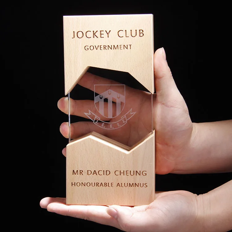 Custom Made  Wood And Transparent Glass Award Trophy
