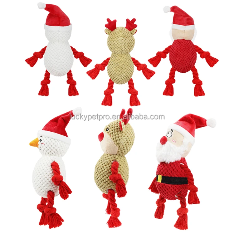 3 Pack Dog Christmas Toys Santa Reindeer and Snowman stuffed Squeaky Plush Interactive Durable New Year Dog Chew Toys