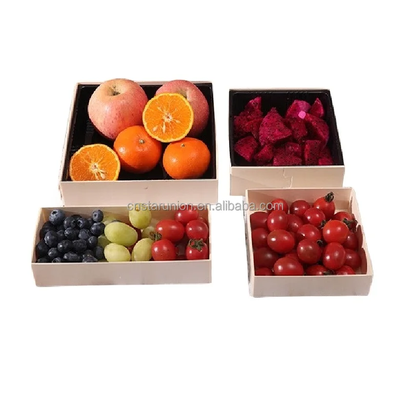 Hot Sale Disposable Wooden Boxes With Clear Lid Take Away Food Fruit Salad Containers Sushi Meal Box After Lunch Dinner