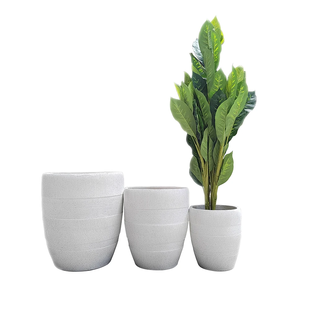 Модель 2022 года, популярный горшок из волокна и глины, набор цветочных горшков оптом с текстурированной полосой