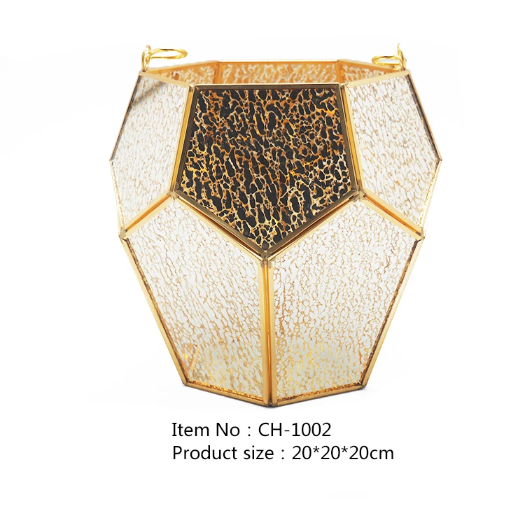 CH-1001 New style home decor square glass and gold lantern candle holder