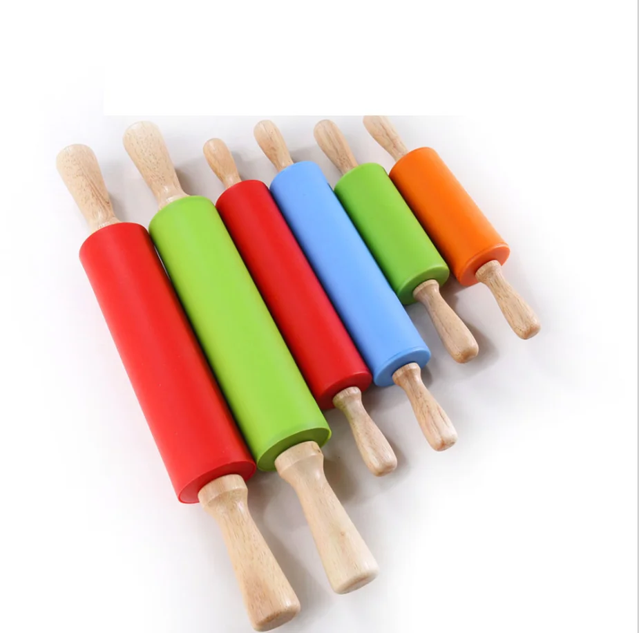 Dough Roller for Pizza, Cookie with Wooden Handle Silicone Rolling Pin