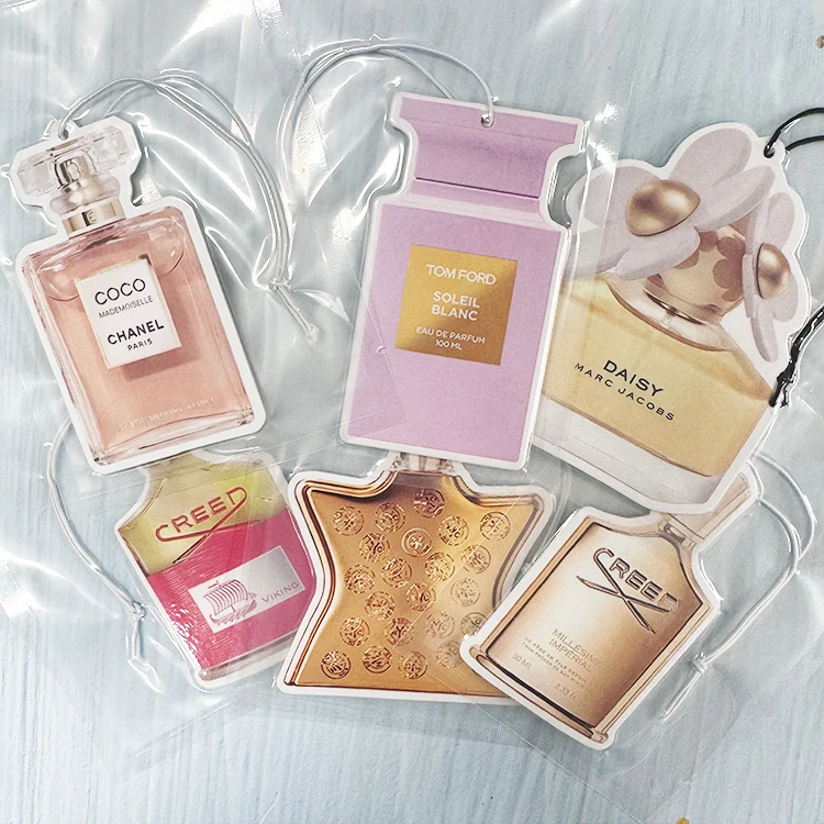 Low minimum perfume bottle air fresheners wholesale paper car perfume make your own logo air freshener for custom