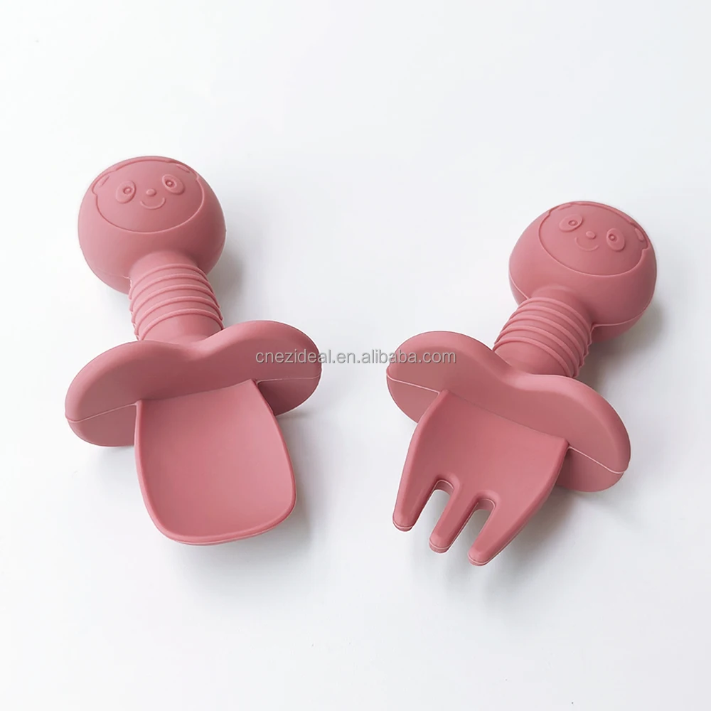 Wholesale Bpa Free Food Grade Soft Toddler Silicone Cutlery  Little MiniTraining Spoon Silica Baby Fork And Spoon Set