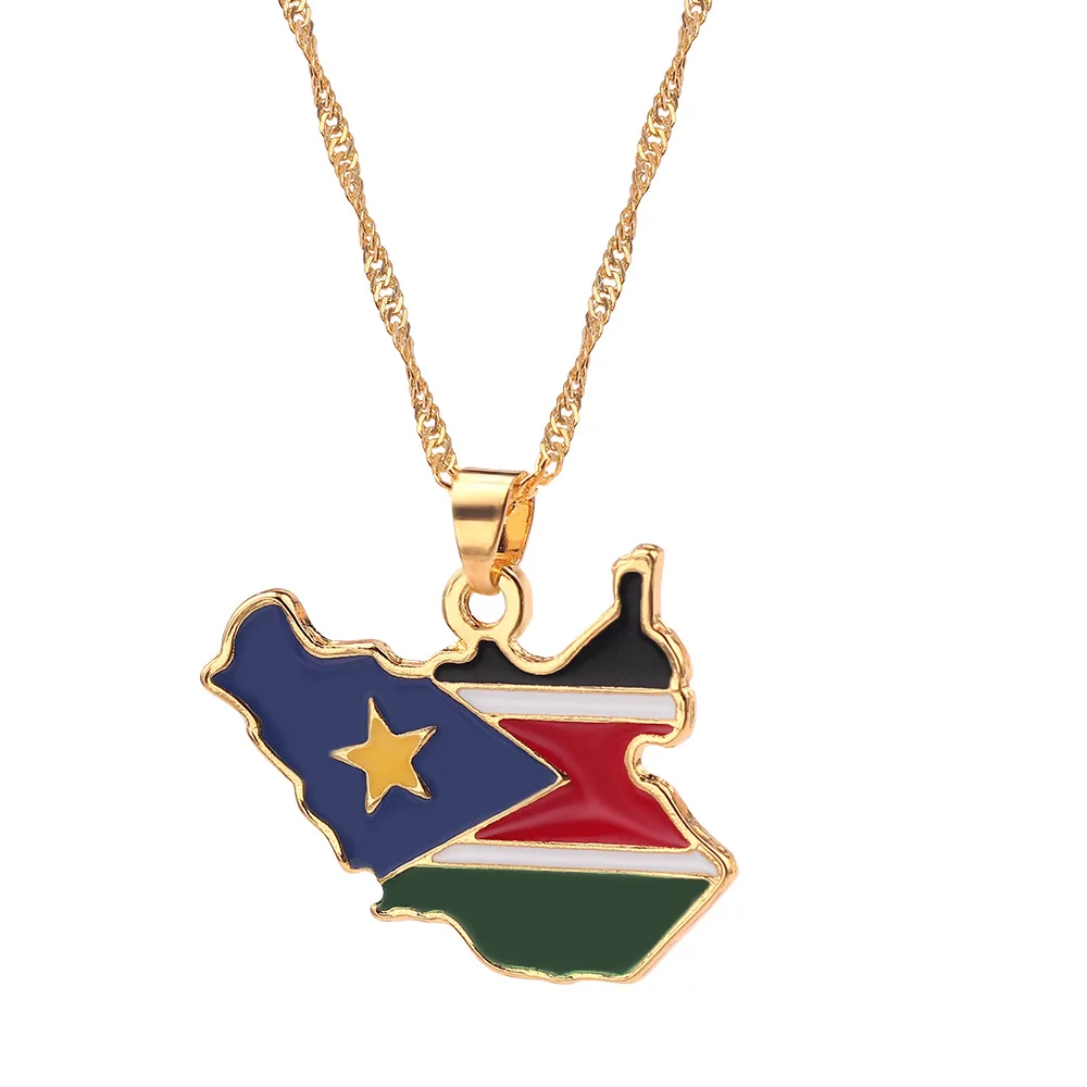 Gold Enamel map Pendant Necklace custom Country Flag jewelry African pendant necklace Chain Jewellery