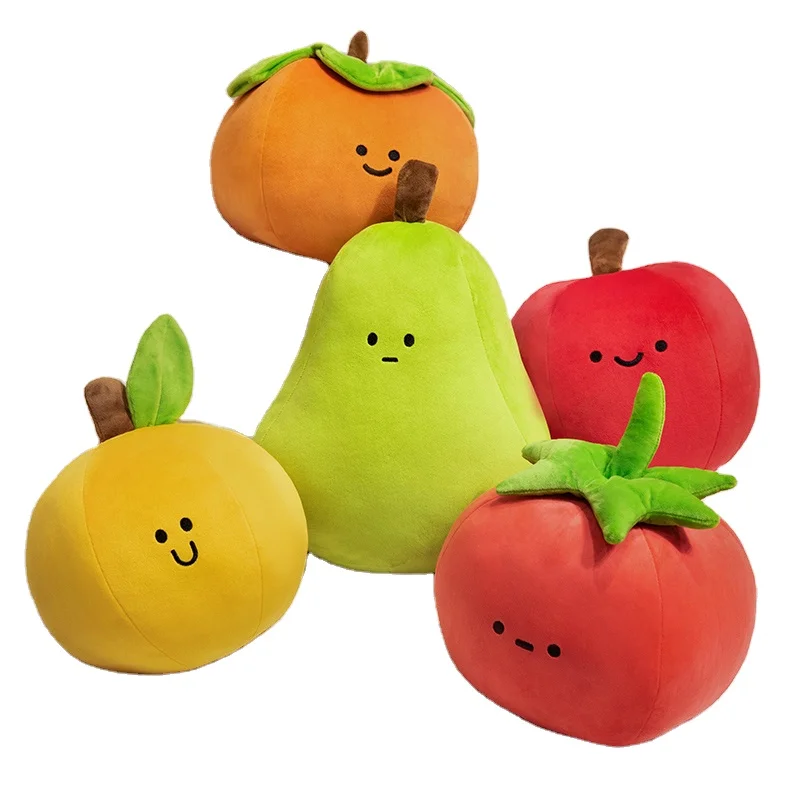 OEM Customized Fruit Plush Toy Creative 3D apple tomato Simulation Fruit Doll Set Soft Plushies Funny Mood Face Kid Gift