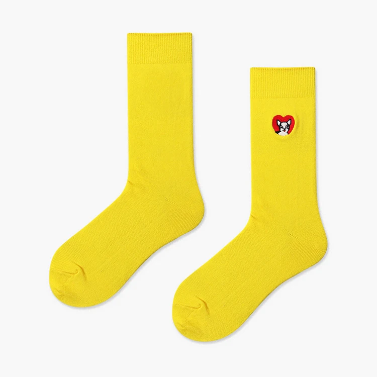 Wholesale Colorful Embroidery Animal Crew Happy Socks Women Wholesale Fashion Cotton Cute Dog Socks