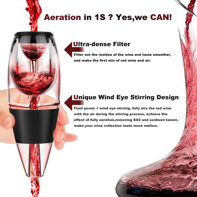 Wine Accessories Acrylic Red Wine Air Strainer Plastic Magic Wine Airator Aerator Decanter Pourer Spout Set With Filters