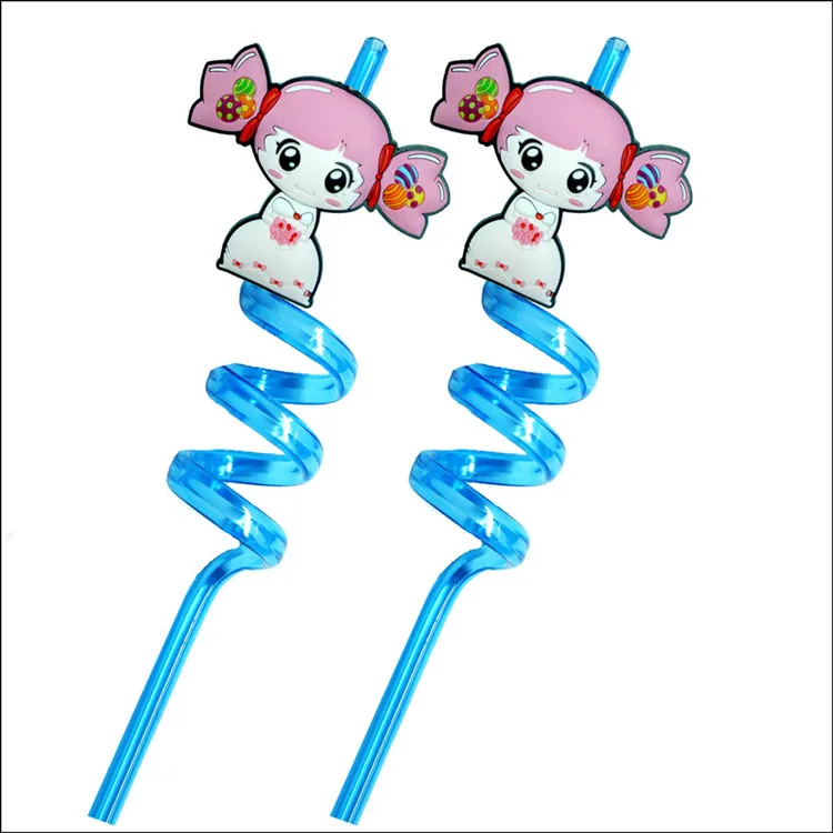 Lovely rubber drinking straw with pvc cartoon design