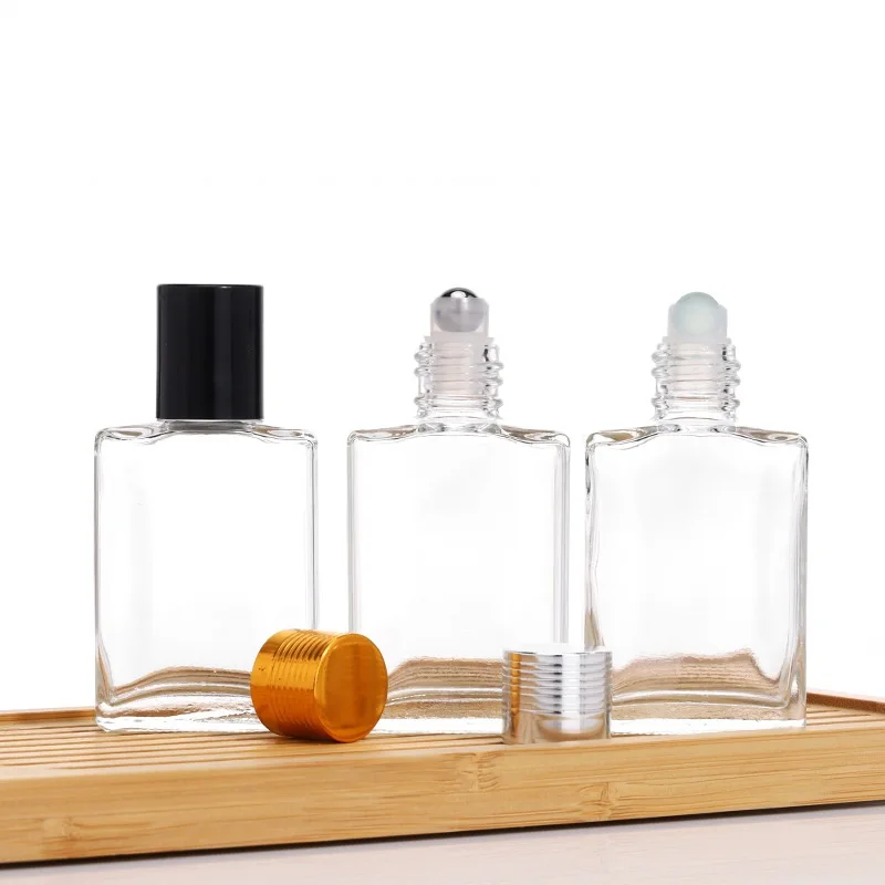 Luxury Flat Square Rectangle Glass Dropper Bottles 15ml 30ml 50ml 100ml with Crystal Clear Collar for Serum Essential Oil
