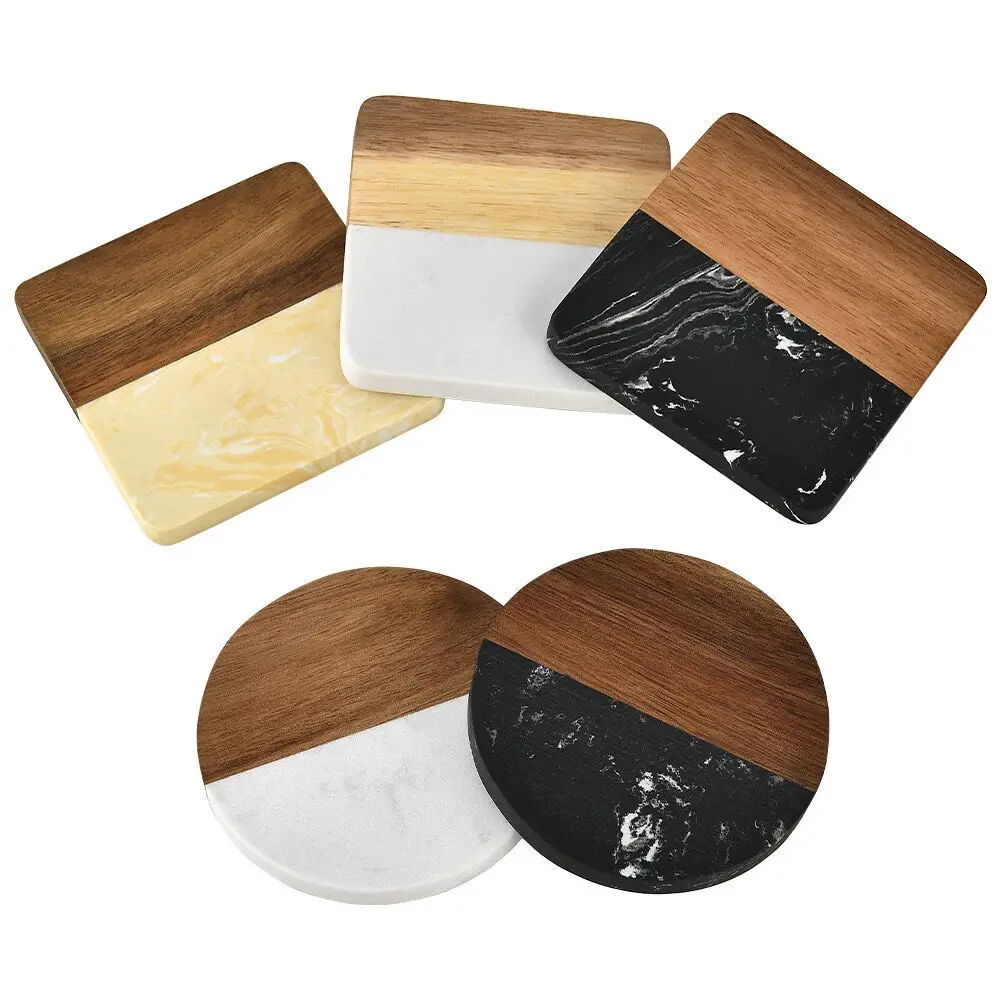 Marble Wood Splicing Coasters Thermal Insulation Coasters Custom Logo Bar Dining Tea Coffee Cup Mat Coasters