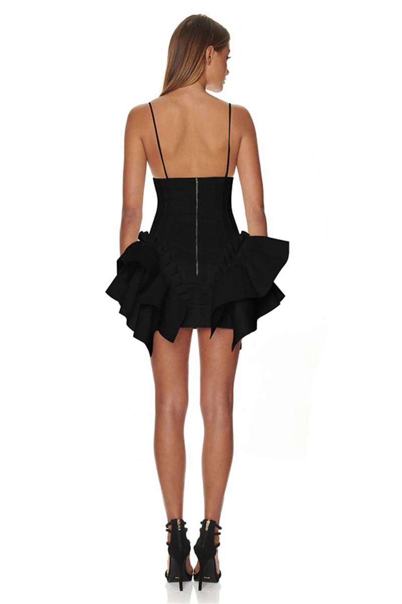 C2263 2020 Fashion New Black Halter Ruffle Mini Bodycon Women bodycon Dresses