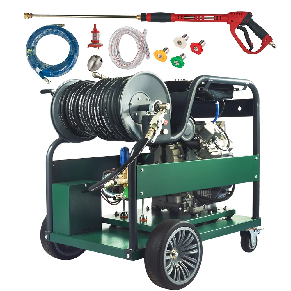 Industrial 50L 150 Bar High Pressure Pipe Cleaner Diesel Water Jetter Drain Machine Sewer Cleaning Equipment With Gun Parts