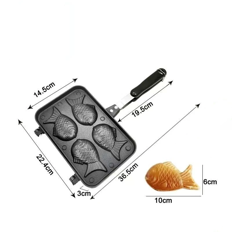 Taiyaki Fish Shaped Cake Mould 4 Trays Non-stick Japanese Waffle Cake Mold with Anti Scalding Handle