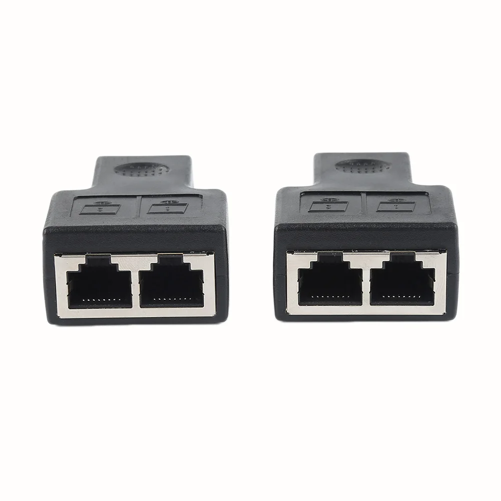 Black RJ45 Splitter Adapter 1 to 2 Dual Female Port CAT5/CAT6 LAN Ethernet Socket Network Connections Splitter Adapter